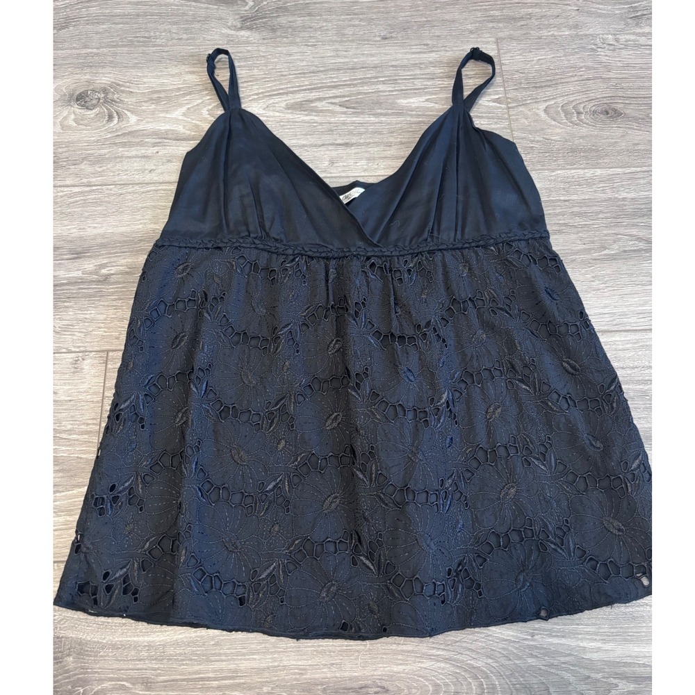 Old Navy Black Lace Detail Cami Tank Top Womens Size L Boho Cottagecore Festival - Picture 2 of 8